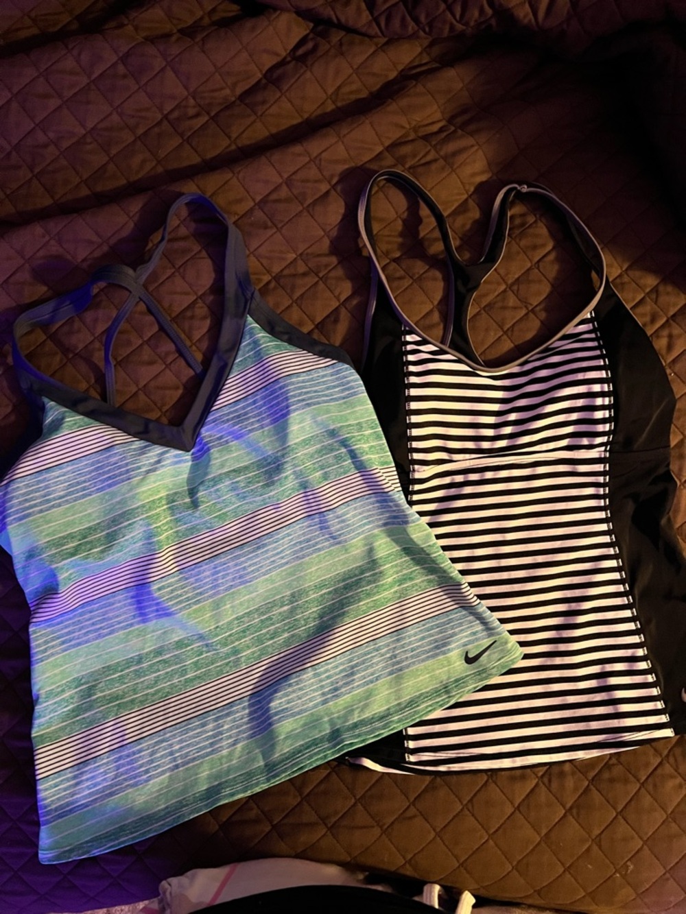 Nike Striped Racerback Swim Tankini in Teal & Black/White